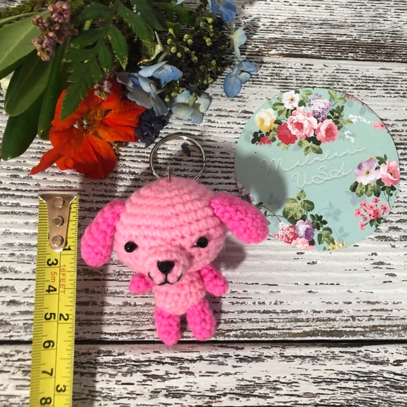NEW Hand-Knitted Pink Dog Keychain. Handbag or Backpack adornment 💗 - Picture 6 of 6